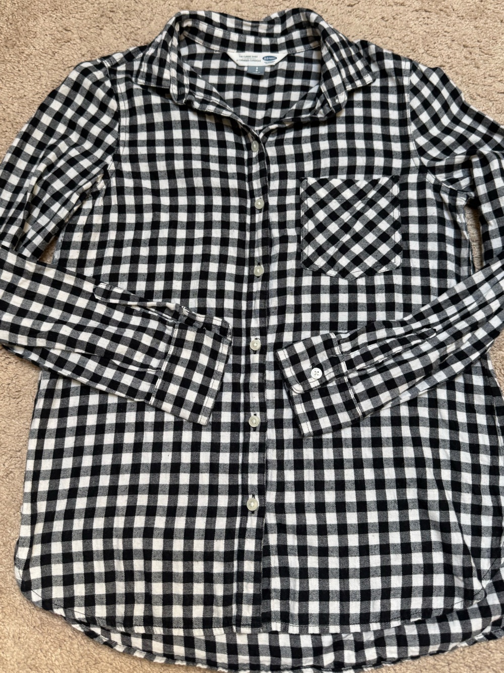 Old Navy Black and White Check Button-Down Flannel Shirt